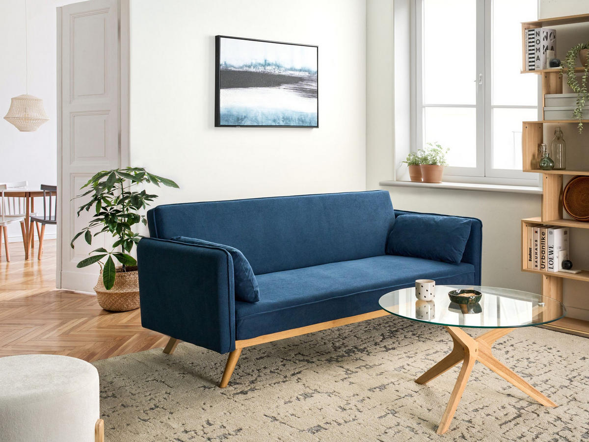 RAZVLAČNA SOFA tkanina plavi Asaa - plava/smeđa, tekstil (205/76/80cm) - Beliani