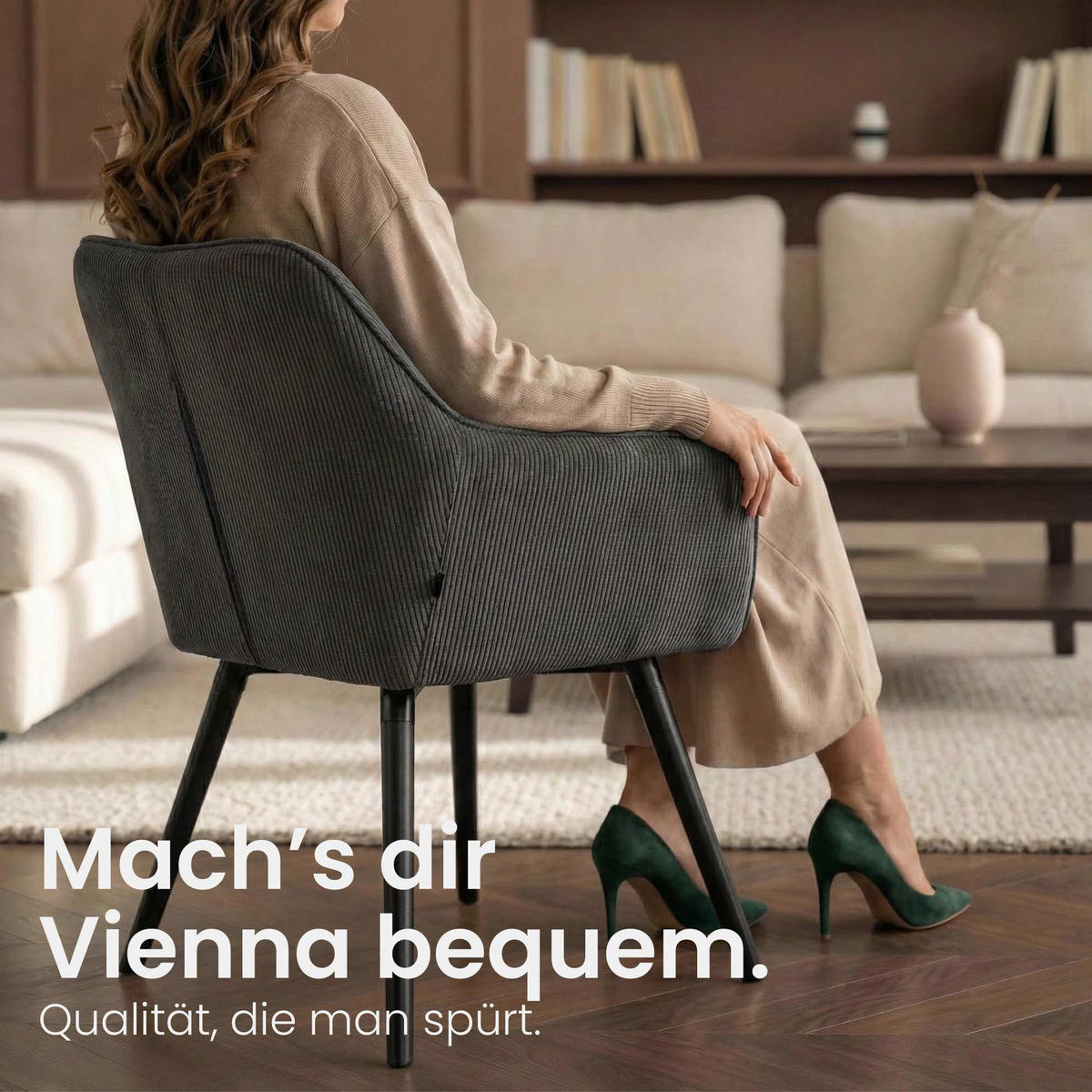 ESSZIMMERSTUHL Cord Dunkelgrau - Dunkelgrau/Schwarz, Holz/Textil (65/82/64cm) - CLP