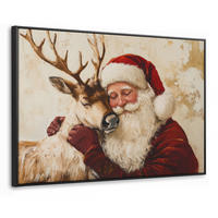 LEINWAND Bilder mit Rahmen - Weihnachtsmann - Rentier - Weihnachten - 140x90 - Rotbraun, Textil (140/90cm) - MuchoWow