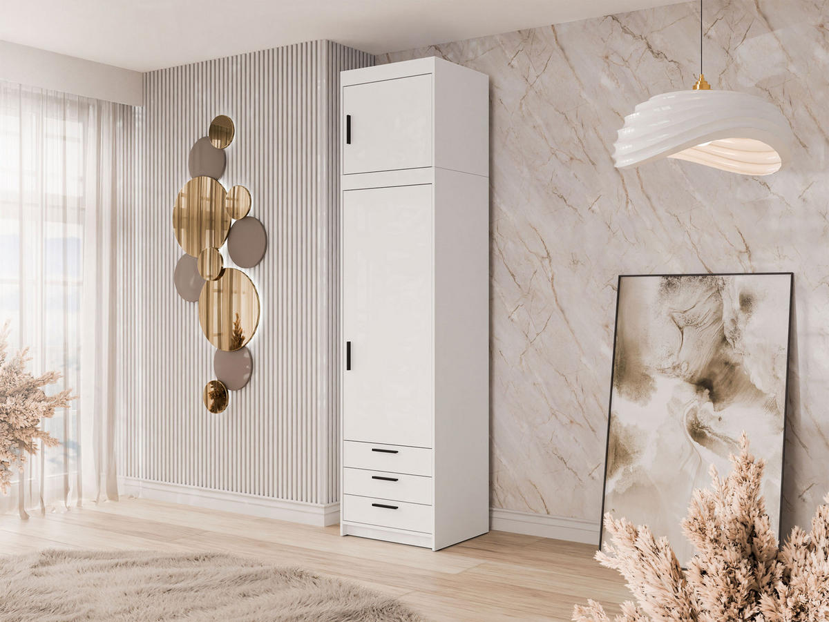 KLEIDERSCHRANK Elena 1D3S + Schrankaufsatz - Schwarz/Weiß, Holzwerkstoff/Kunststoff (60/246/53cm) - MIRJAN24