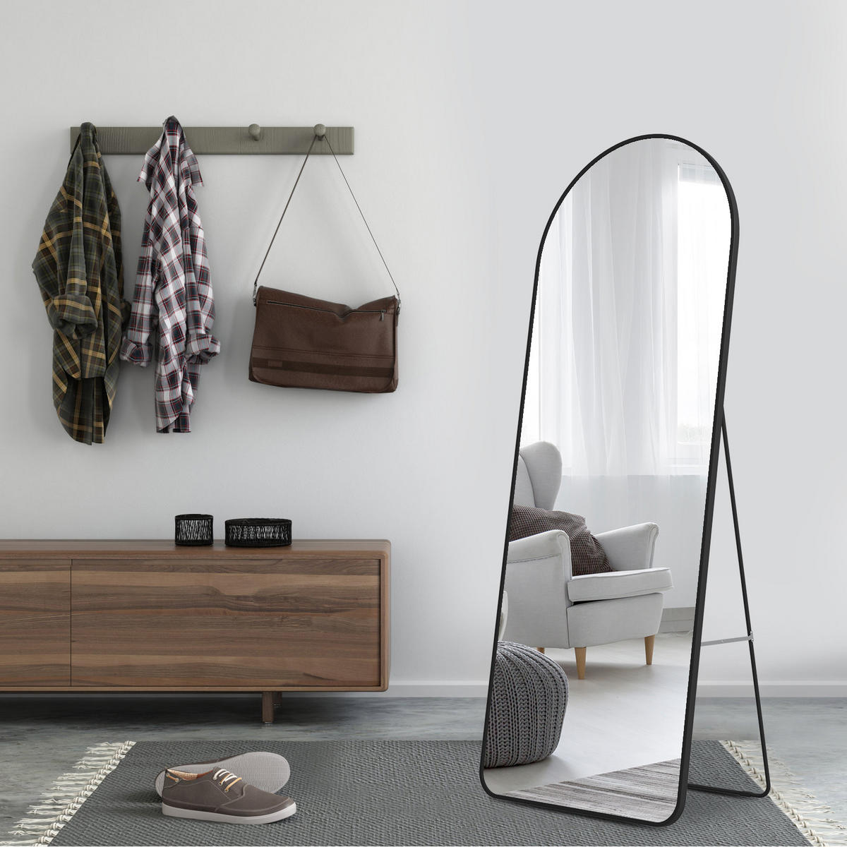 STANDSPIEGEL mit Rahmen Gehärteter Silberspiegel Schwarz 140/40 cm - Schwarz, Glas/Metall (40/147/140cm) - EMKE