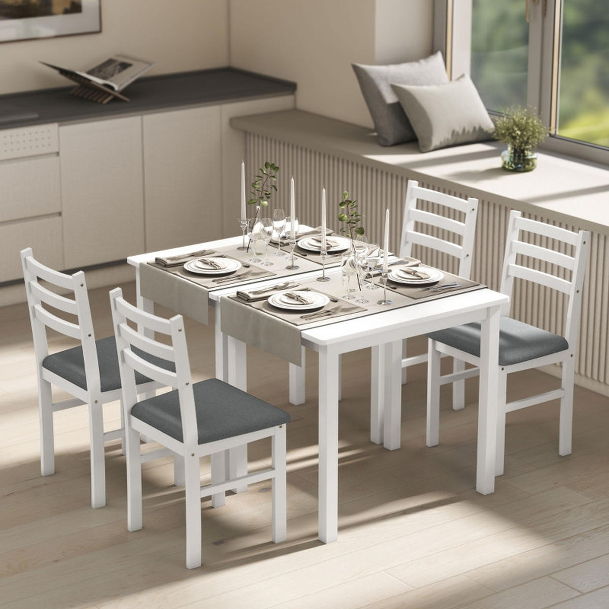 ESSGRUPPE DE-39297 80/60 cm Tisch mit 2 Stühlen Weiß - Weiß, Holzwerkstoff (80/74.5/60cm) - ComfortXL