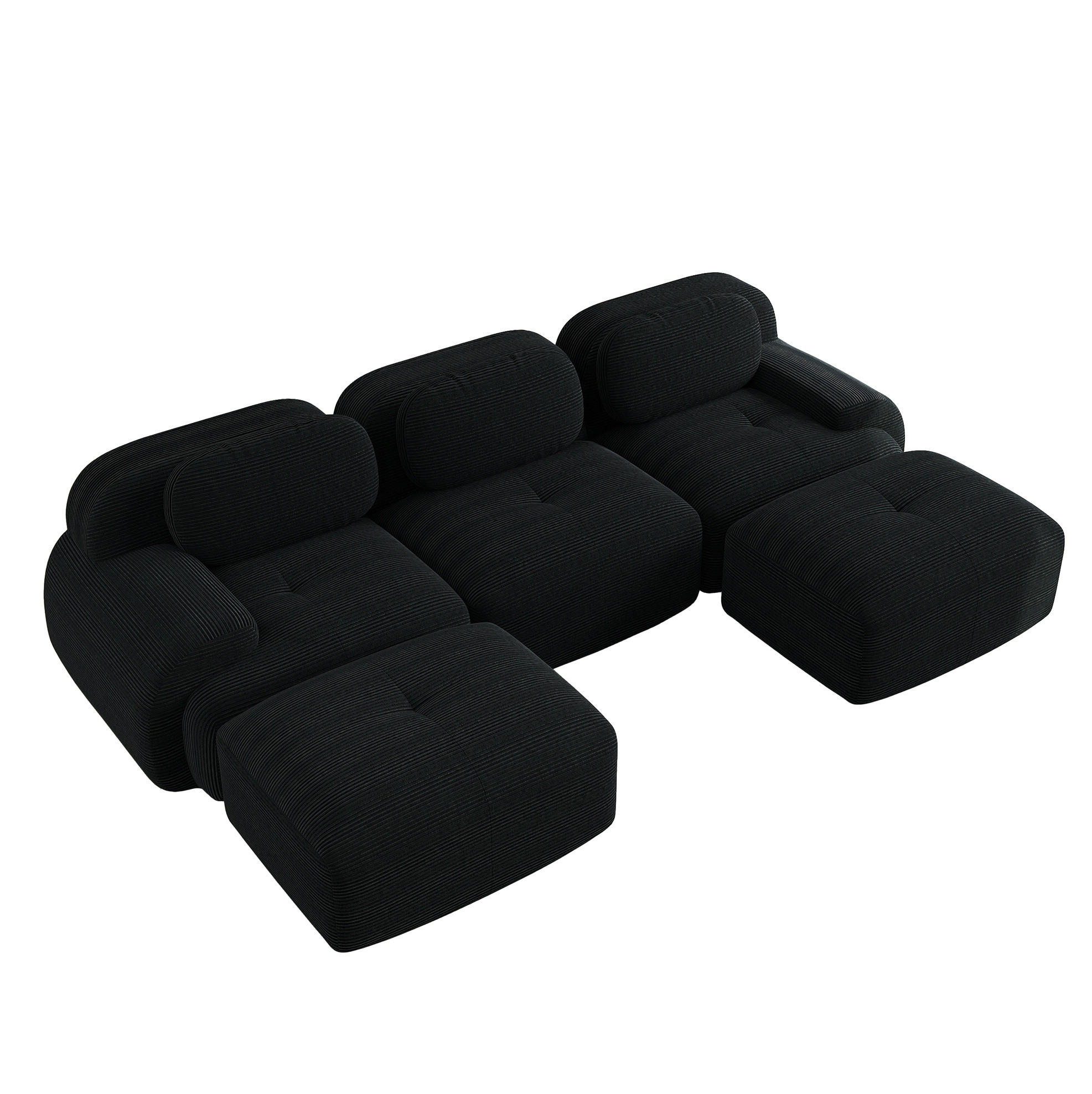 ECKSOFA 298/178/70 cm schwarz aus Cordstoff modular, rahmenlos und montagefrei - Schwarz, Textil (178/298cm) - OKWISH