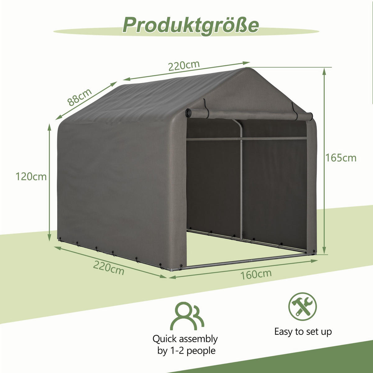 FAHRRADGARAGE, Reißverschlusstür Lagerzelt - Silberfarben, Metall (160/165/220cm) - BEXEVUE