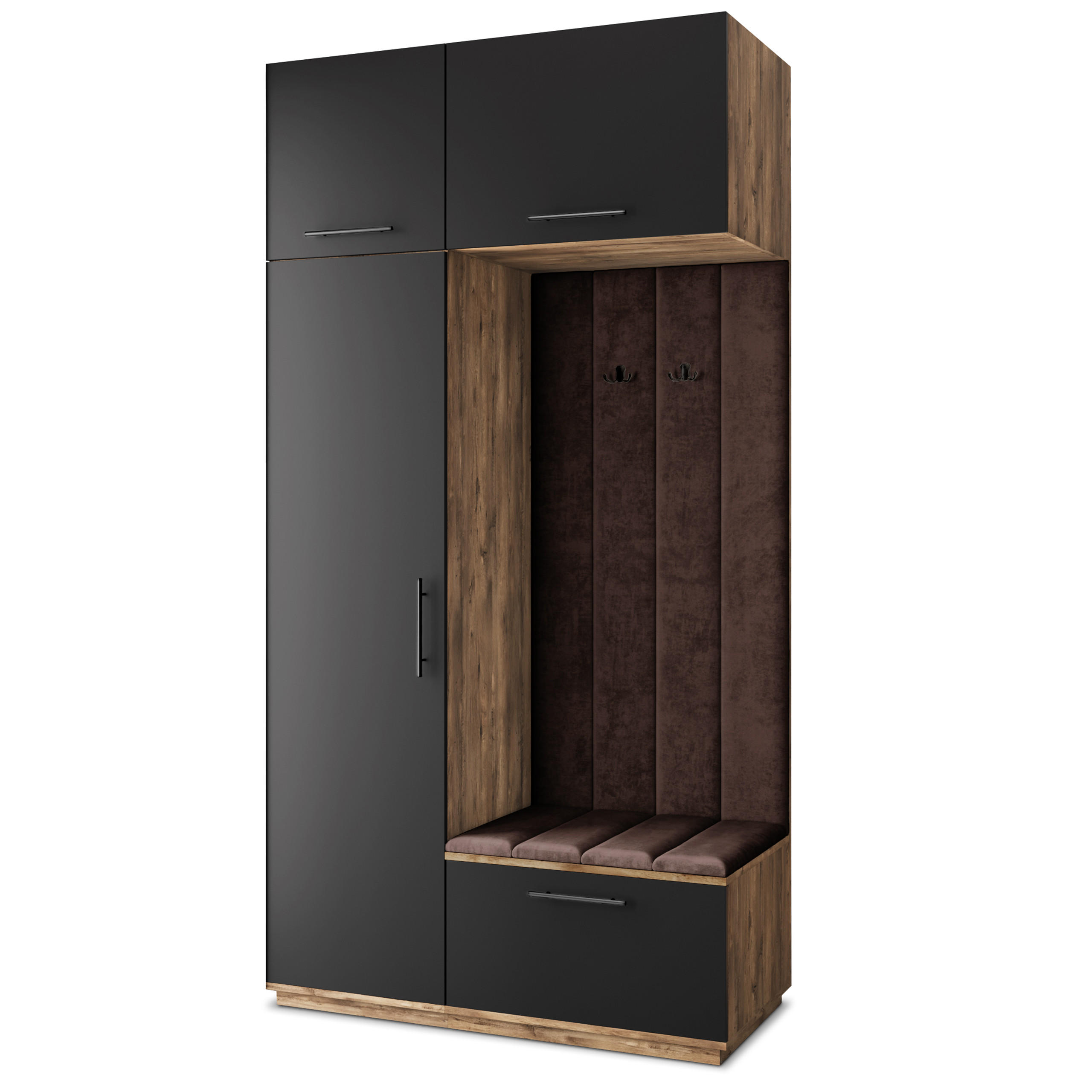 GARDEROBENSCHRANK REMA 120/240/60 cm Modern Garderobe-Set Eiche Lefkas - Eichefarben/Schwarz, Holzwerkstoff (120/240/60cm) - MASSENO