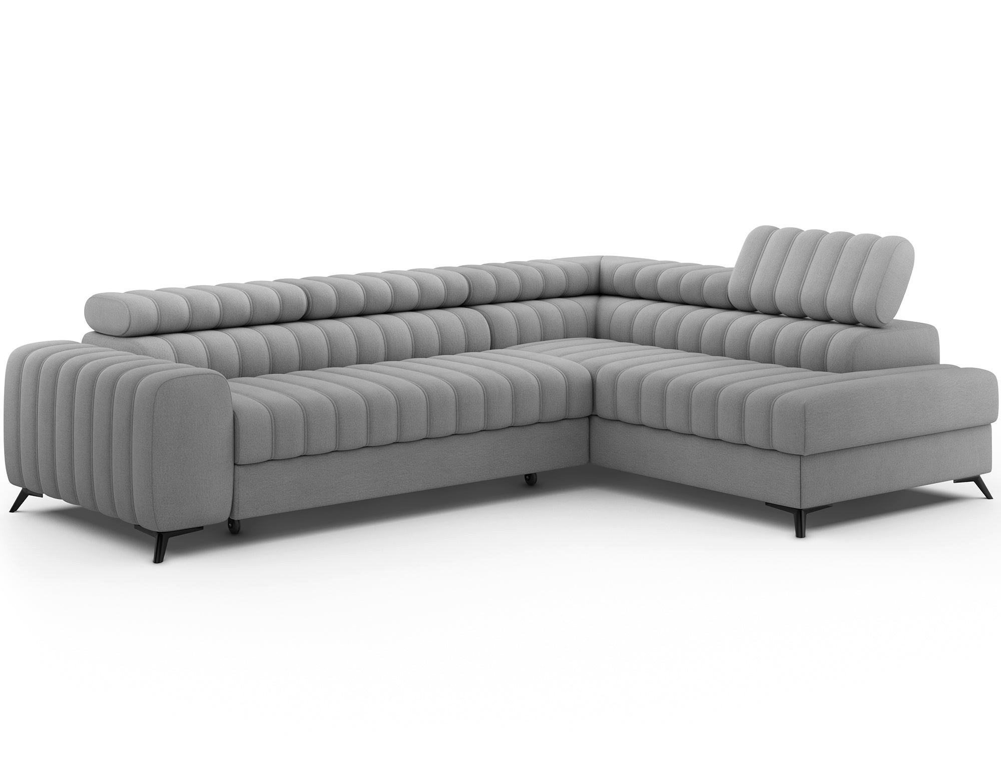 KANEDO Ecksofa mit Schlaffunktion und Bettkasten – Modernes Designsofa, verstellbare Kopfstützen, Metallfüße - Grau, Kunststoff (269/86cm) - Wohnideebilder