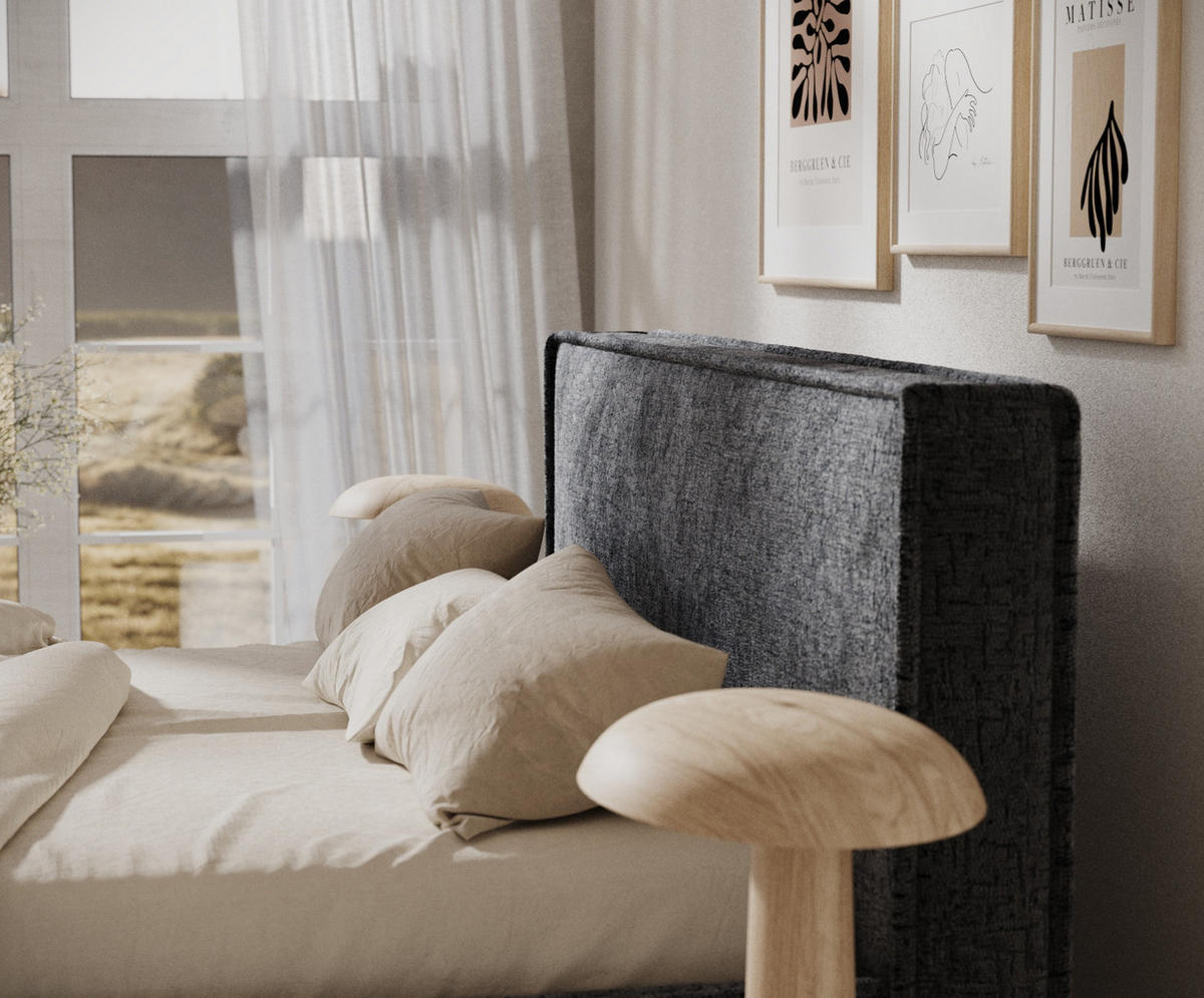 POLSTERBETT Lounge Anthrazit 120/200 cm im Chenille-Stoff - Anthrazit/Naturfarben, Holz/Holzwerkstoff (120/200cm) - Maison de Reve