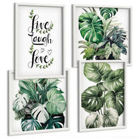 BILDER SET 4er Set - 50x50 cm & 40x60 cm Weißer Rahmen - Blattpflanzen leben, lachen, lieben - Weiß, Kunststoff (50/50cm) - TULUP