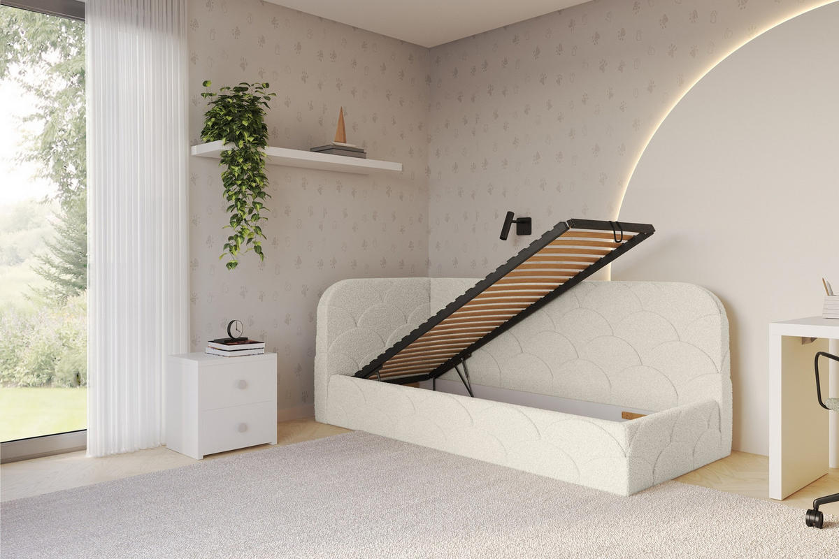 EINZELLBETT Jugendbett mit Bettkasten, Rechts - ELRY 100x200 Beige - Perlmutt, Holzwerkstoff/Textil (100/200cm) - ALTDECOR