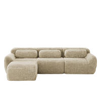 ECKSOFA 291/179/73 cm Hellkhaki Plüsch mit 1 Fußhocker und 2 kleinen Dekokissen - Sandfarben/Graubraun, Textil (291/179cm) - Oxeza