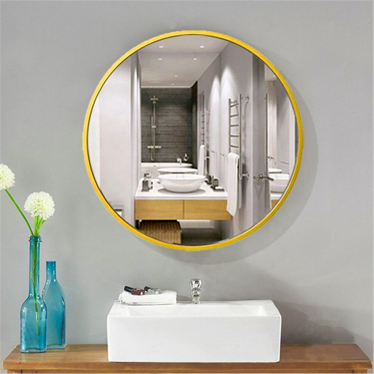 WANDSPIEGEL Rund Badezimmer mit Metallrahmen aus Glas Aluminium in Gold Rostbeständig Explosionsgeschützte Folie 50 x 50 x 2,8 cm - Goldfarben, Glas/Metall (50/2.8/50cm) - Livingandhome