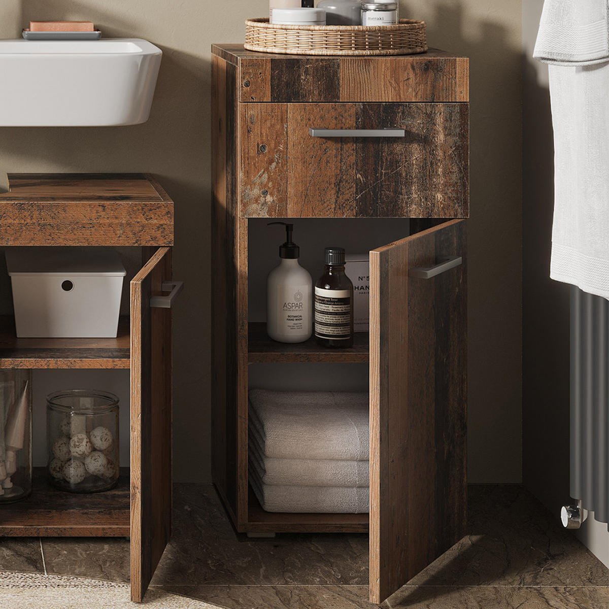 MIDISCHRANK Luna Oldstyle 37 x 79 cm - Braun, Holzwerkstoff (37/79/32.6cm) - Vicco