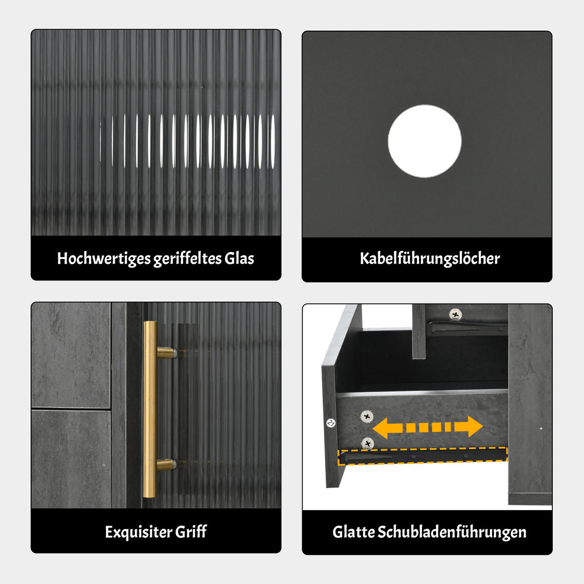 TV-SCHRANK 160cm Deluxe 70" TV Marmor Grau Push-to-Open - Grau, Holzwerkstoff (40/38.5/160cm) - FLIEKS