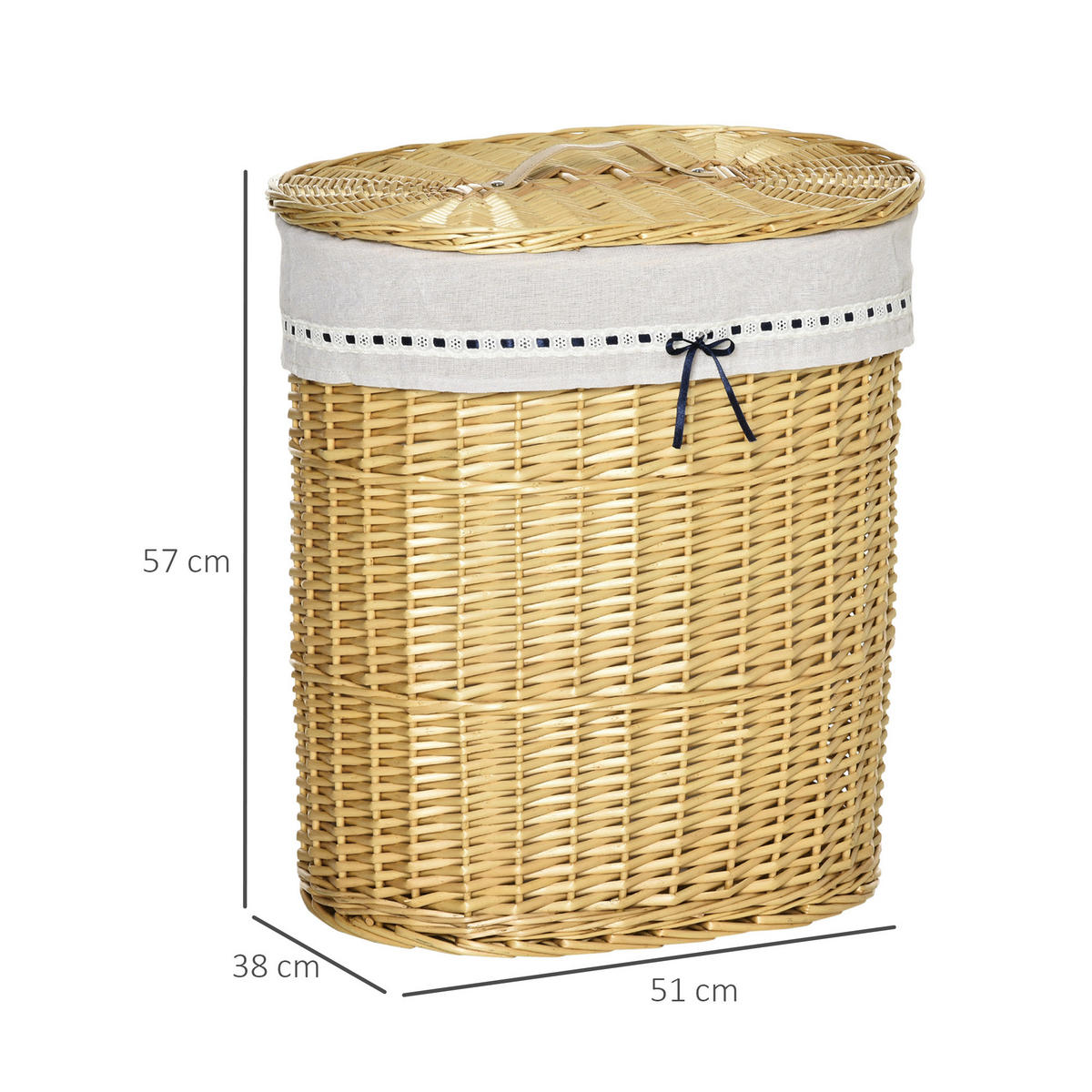 WÄSCHEKORB, Weidenrute, Naturholz - Naturfarben, Holz (38/57/51cm) - HOMCOM