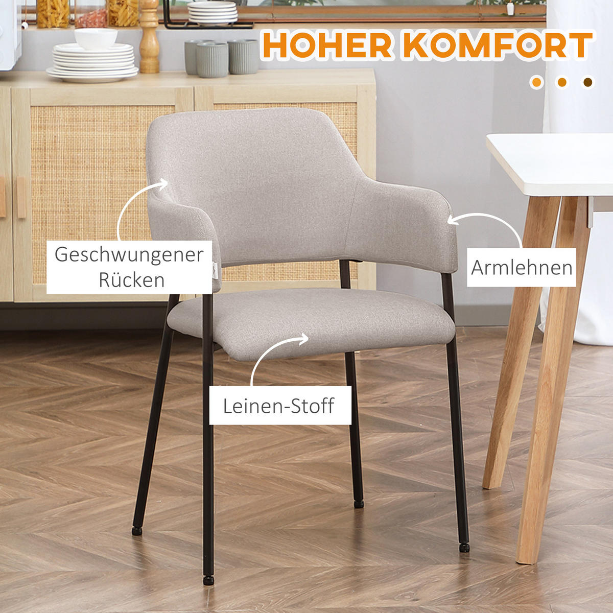 ESSZIMMERSTÜHLE, Polyester, Stahl - Beige, Kunststoff/Metall (54/84/54cm) - HOMCOM