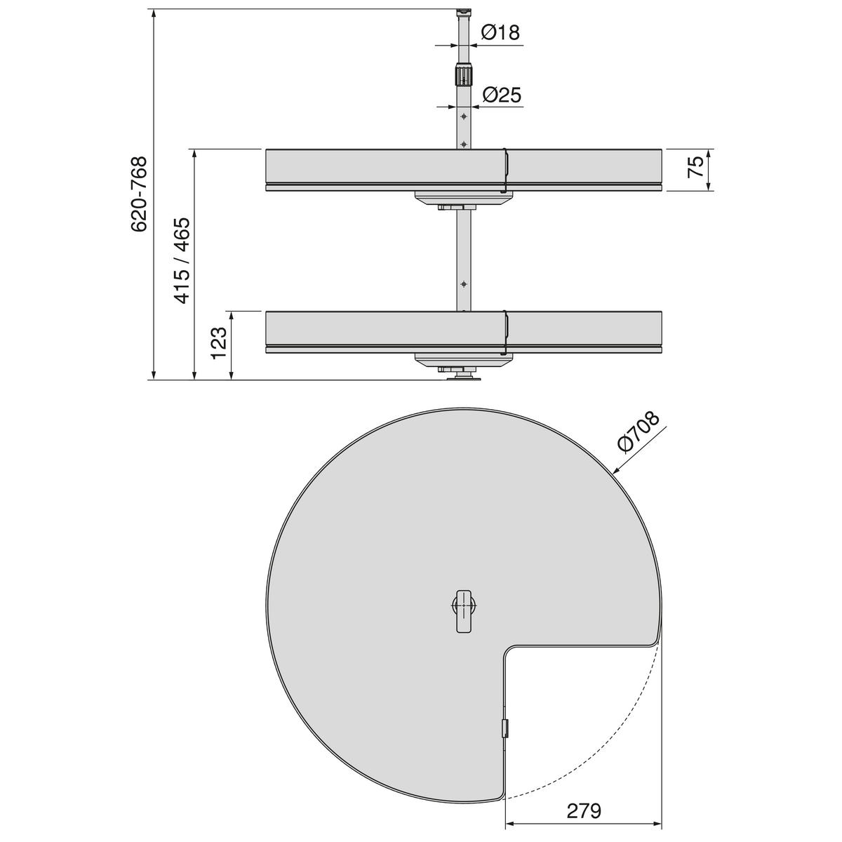 ABLAGEN Harmony 3/4 Drehbar Für Küchenschränke, Modulbreite 800mm, Höhenverstellbar, Stahl - Anthrazit, Metall (70.8/77/70.8cm) - EMUCA