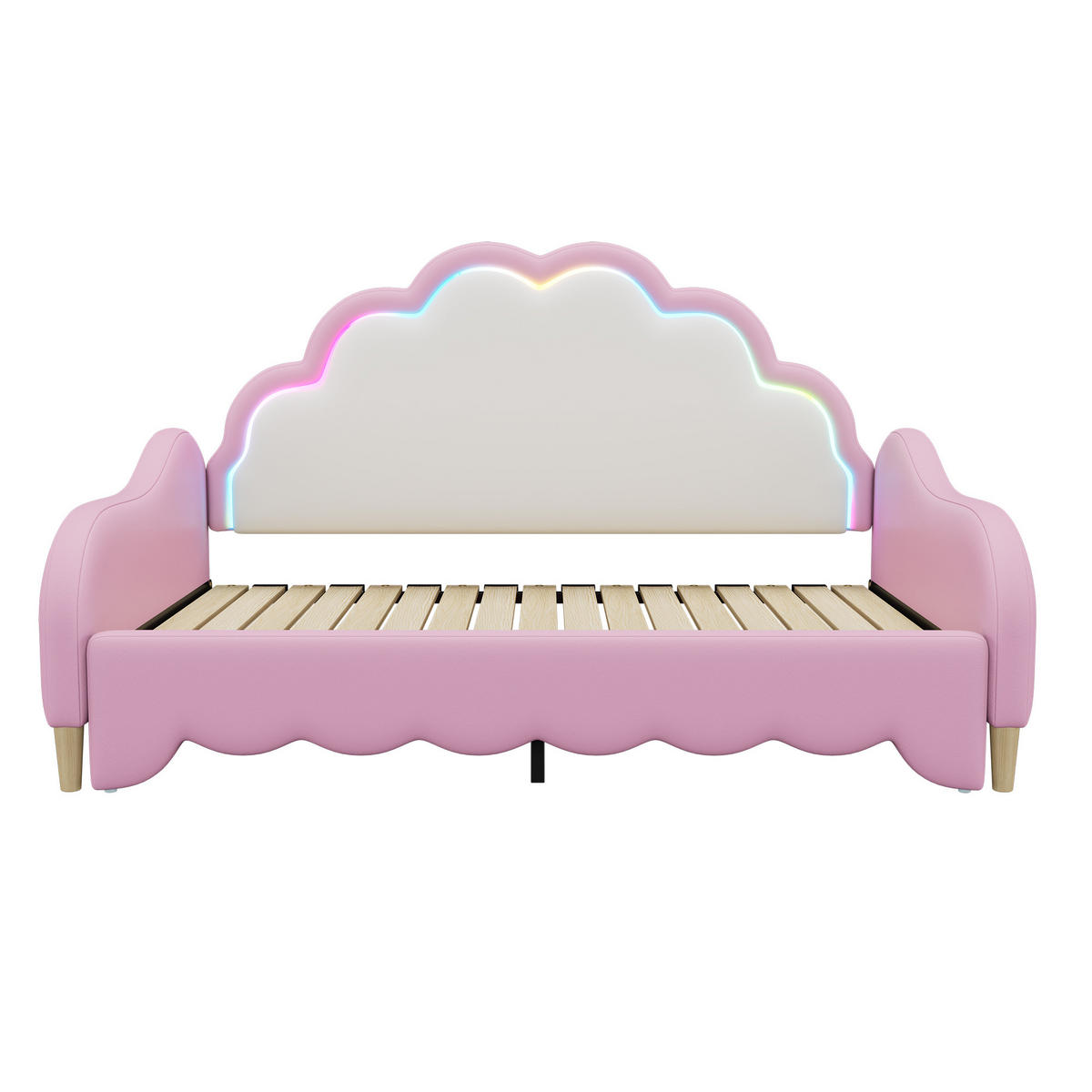 SOFABETT umwandelbar 140x200 cm PU Pink mit LED-Kopfteil - Rosa, Holz (140/200cm) - Meubliv