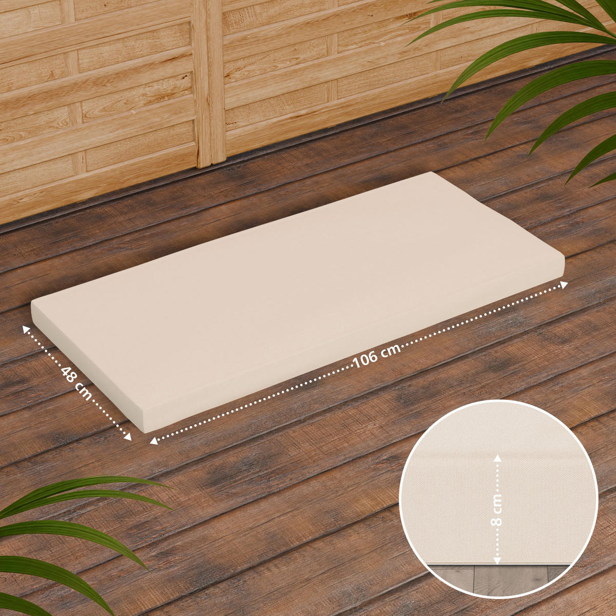 TEAKBANK Lukas Sitzkissen 120 cm 120x61x93cm Teakholz Creme Gartenbank - Creme, Holz (120/93/61cm) - DELUKE