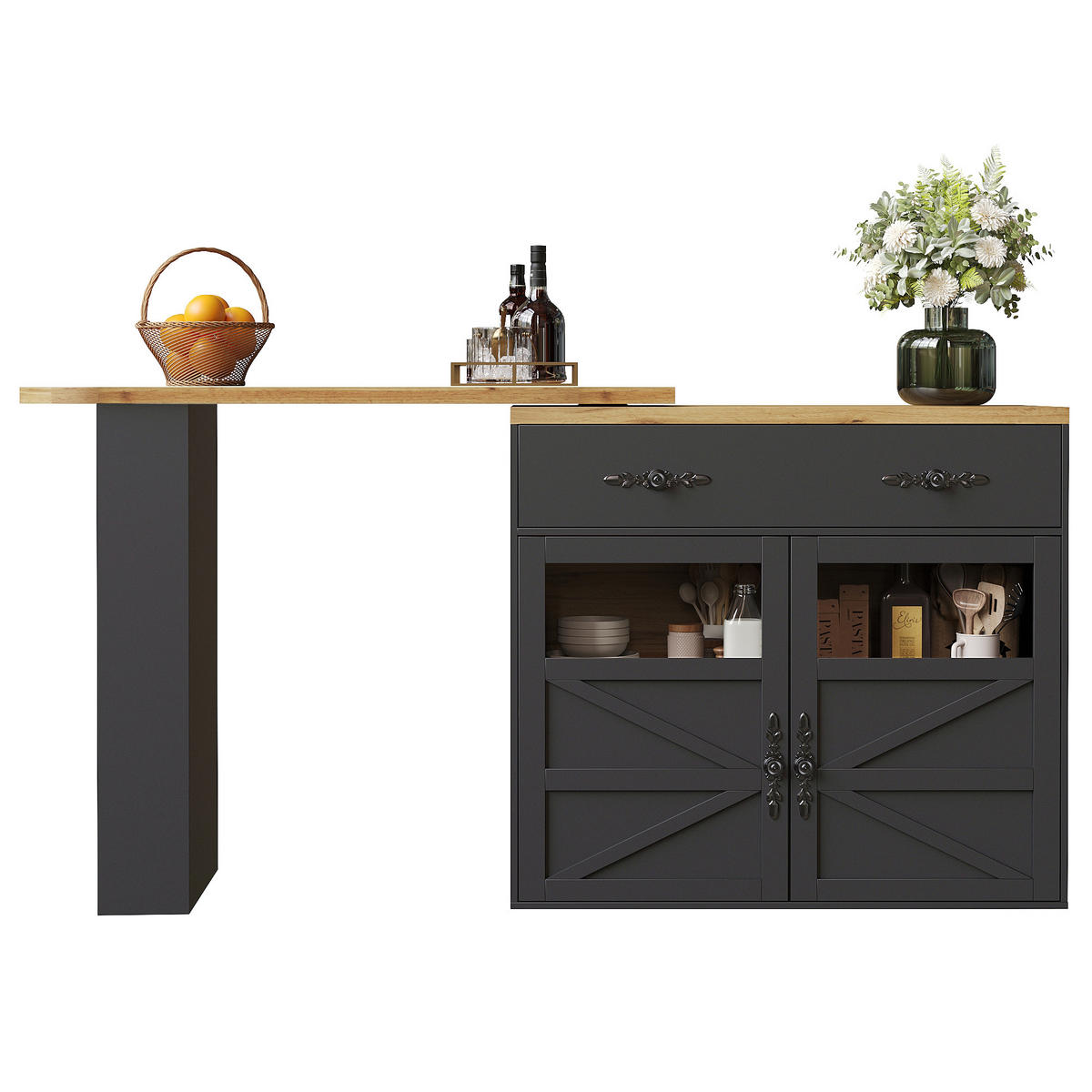 BARTISCH 138-204/39/104 cm mit Stauraum und 360° Drehfunktion in Schwarz - Schwarz, Holzwerkstoff (39/204/104cm) - BEAOK