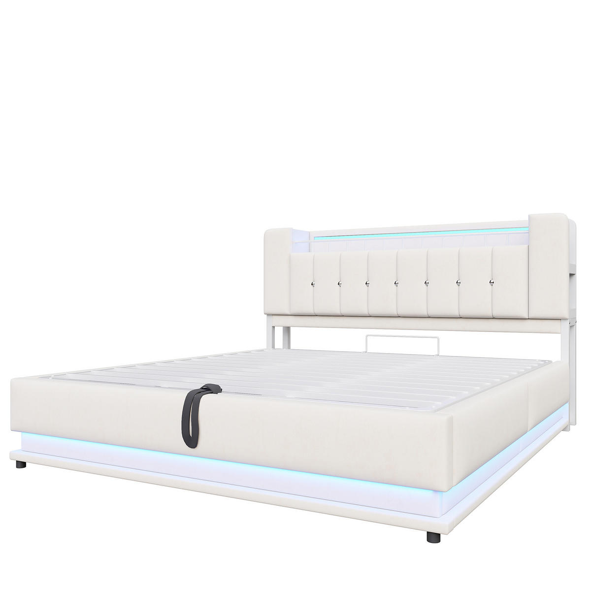 POLSTERBETT 180x200 Beige Samt LED Stauraum - Beige, Textil (180/200cm) - FLIEKS