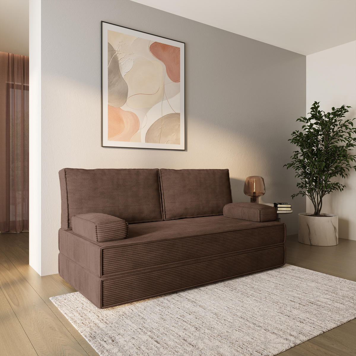 BETTSOFA SILAR aus Schaumstoff Cordstoff Braun Schlaffunktion - Braun, Textil (170/86/80cm) - MASSENO