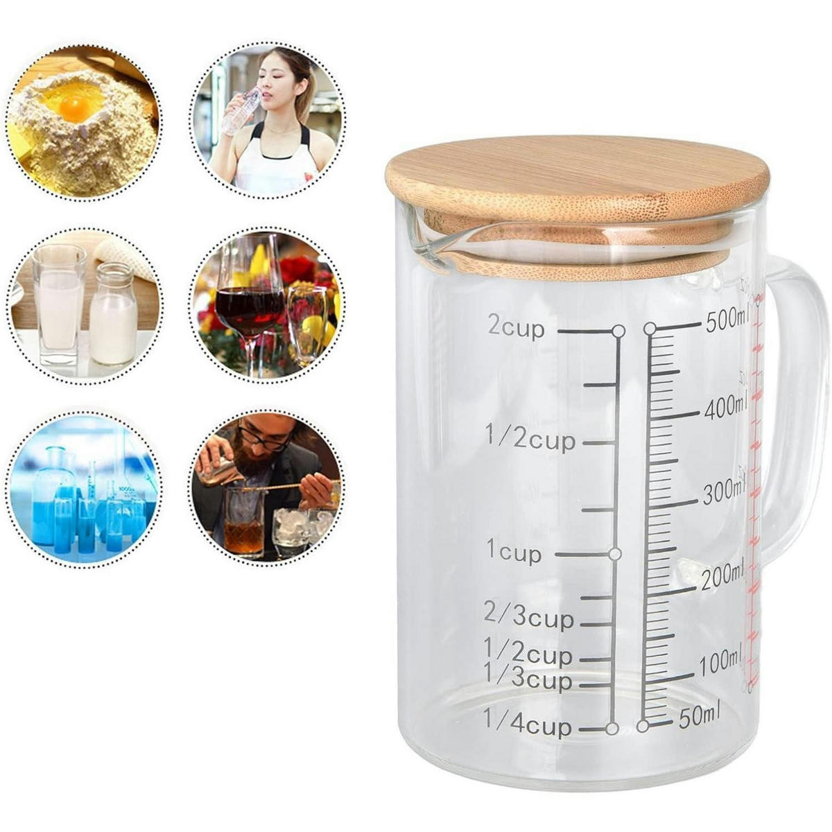 MESSBECHER Glas 500 ml mit Bambusdeckel - Transparent, Glas (0.5L)