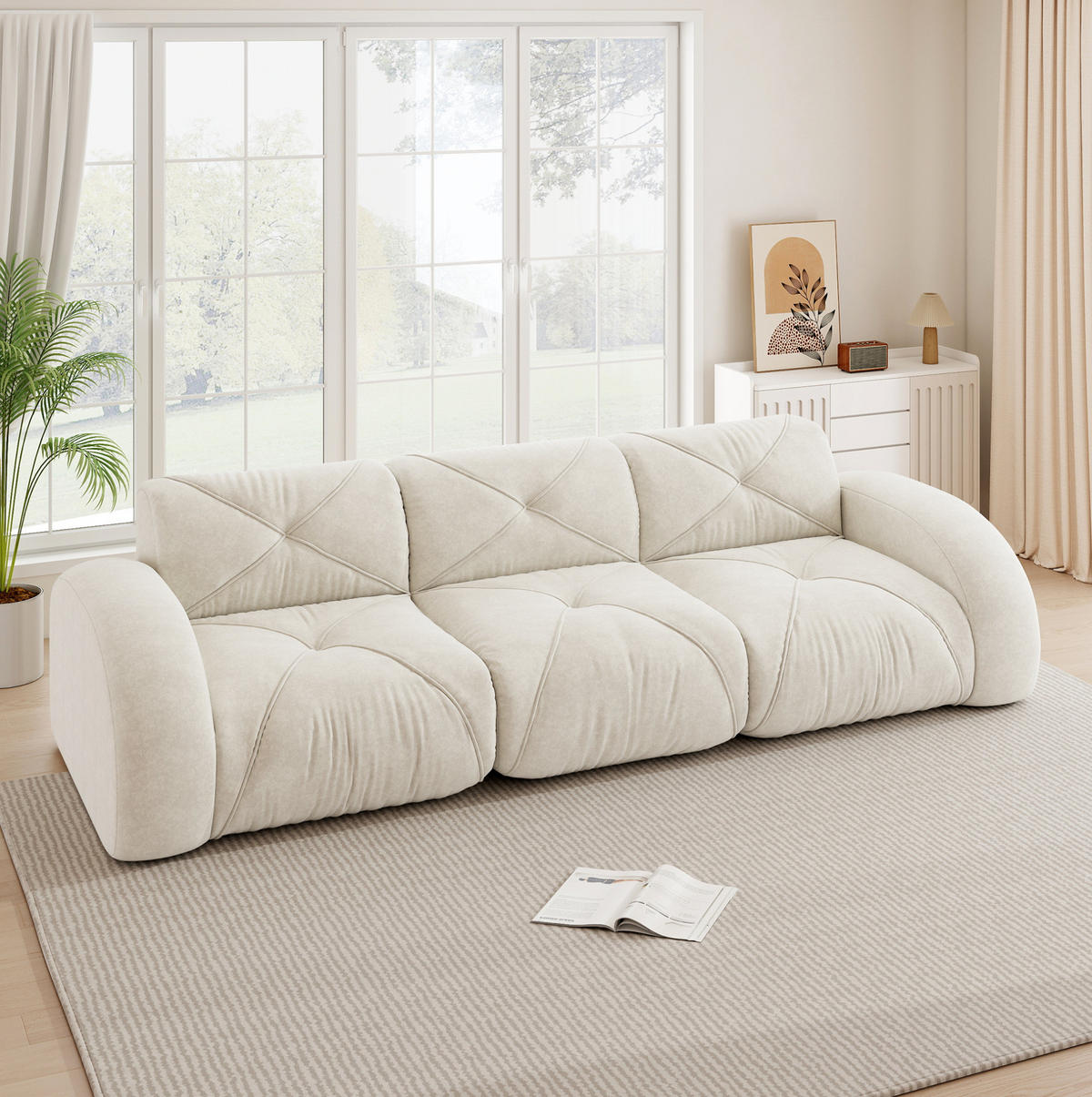SOFA rahmenlos 3-Sitzer Chenille Weiß - Weiß, Kunststoff (95/76/281cm) - Meubliv