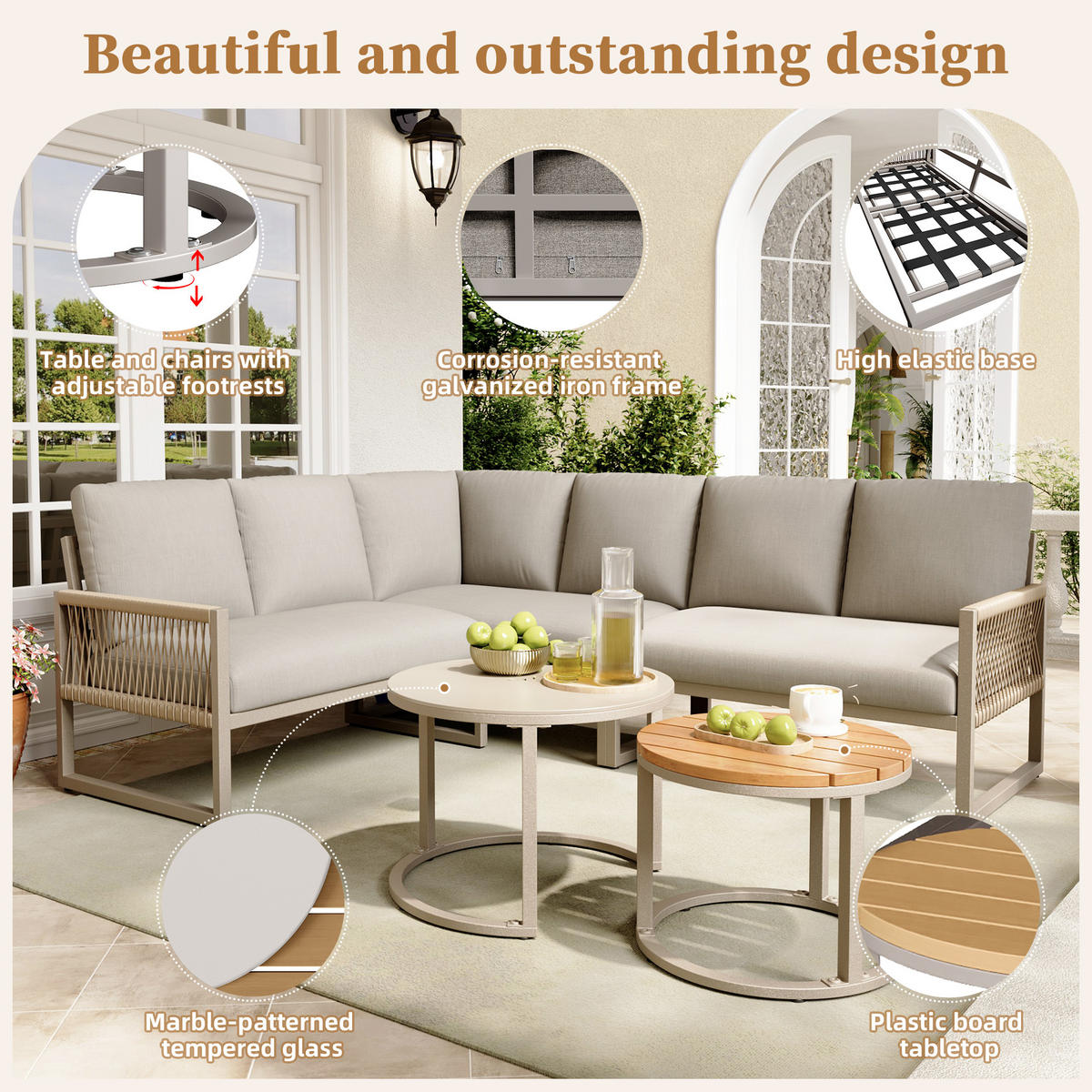 DINING-LOUNGESET Beige für 6–7 Personen - Beige, Textil - Kaket