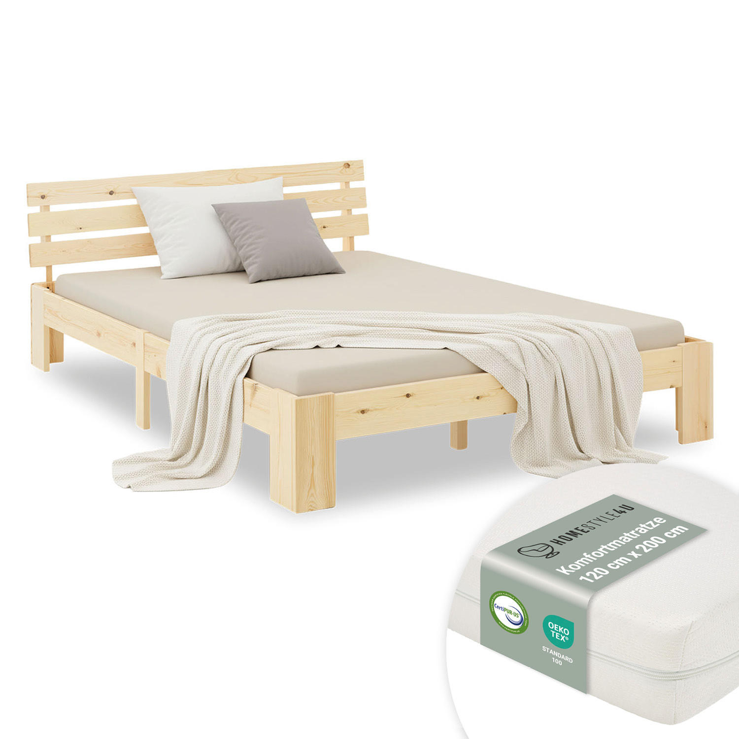 Homestyle4u Holzbett Braun 120x200 cm