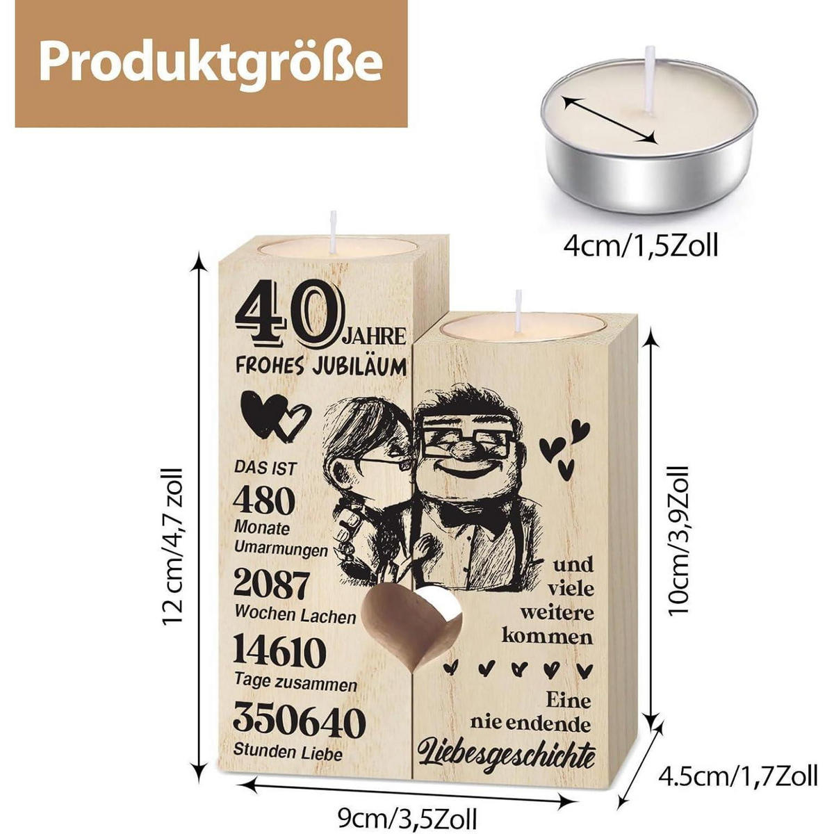 KERZENSTÄNDER Holz 40. Hochzeitstag Geschenk - Braun, Holz (9/12/9cm)
