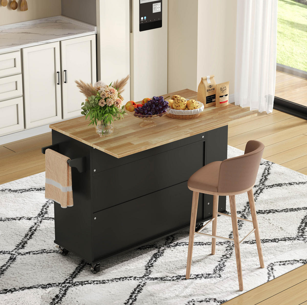 KÜCHENINSEL mit klappbarer Tischplatte 120 cm Schwarz - Schwarz, Holz (70/89/120cm) - Beauniv