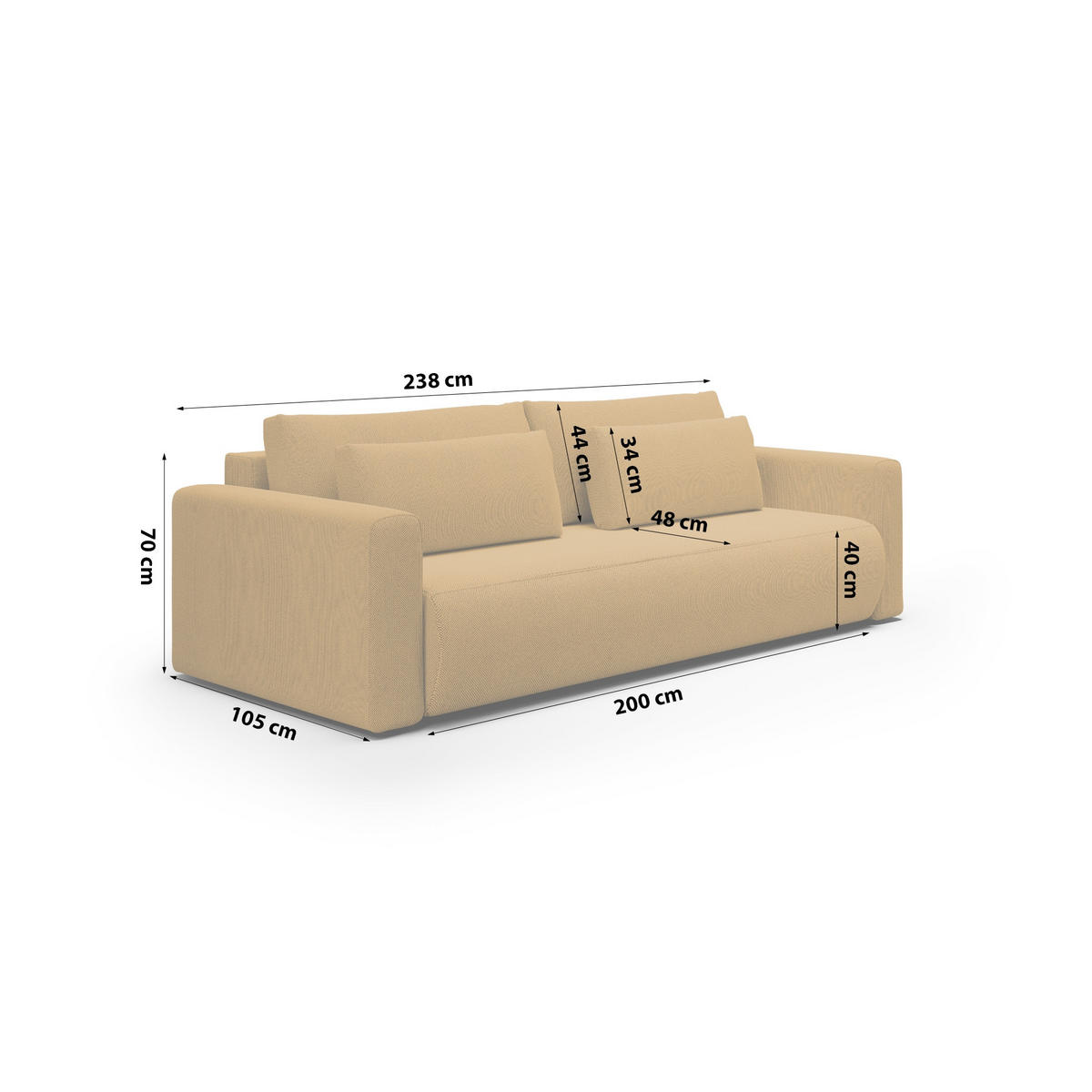 SOFA mit Schlaffunktion Krewitz, Mustard Colour - Honig, Textil (238/70/105cm) - Meblito