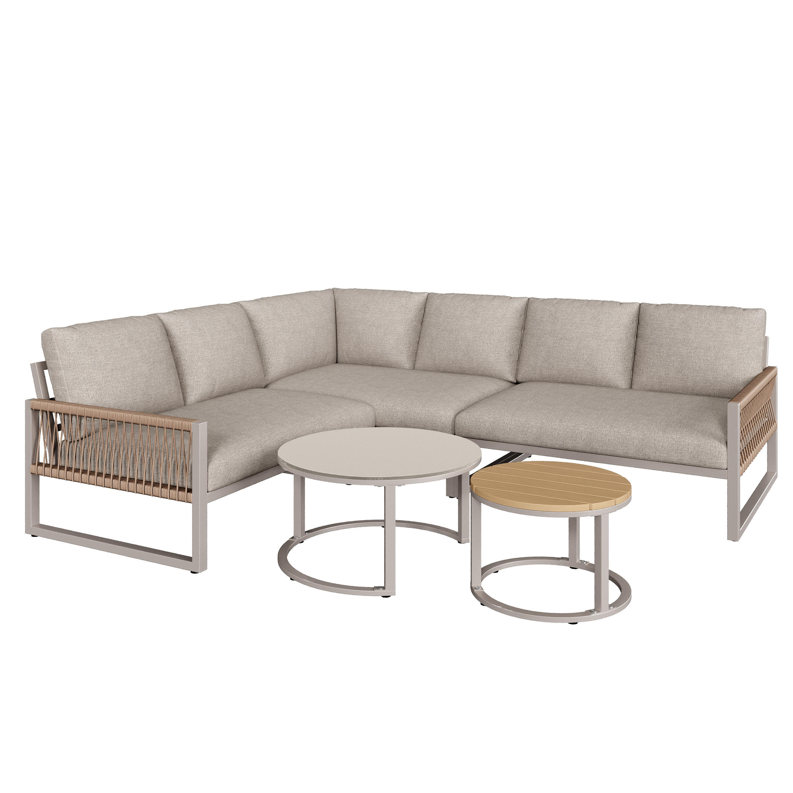 DINING-LOUNGESET Beige für 6–7 Personen - Beige, Textil - Kaket