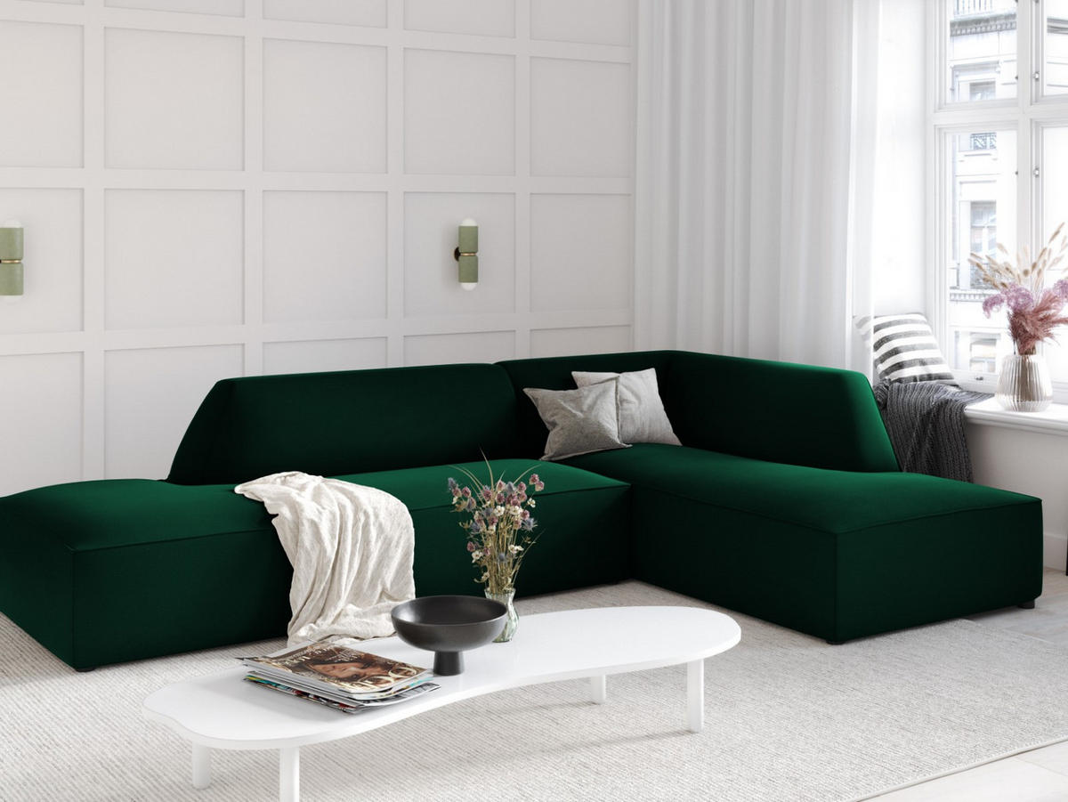 ECKSOFA rechts Ruby aus Samt flaschengrün 4 Sitzplätze - Dunkelgrün, Textil (180/273cm) - Micadoni