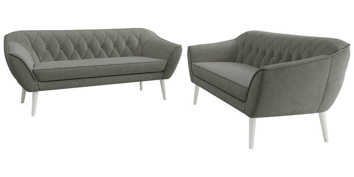 SEDACÍ SOUPRAVA PIRS 3+3 - Šedá Strukturovaná látka - Bílé nohy - šedá/bílá, kompozitní dřevo/textil (180/75/74cm) - MKS