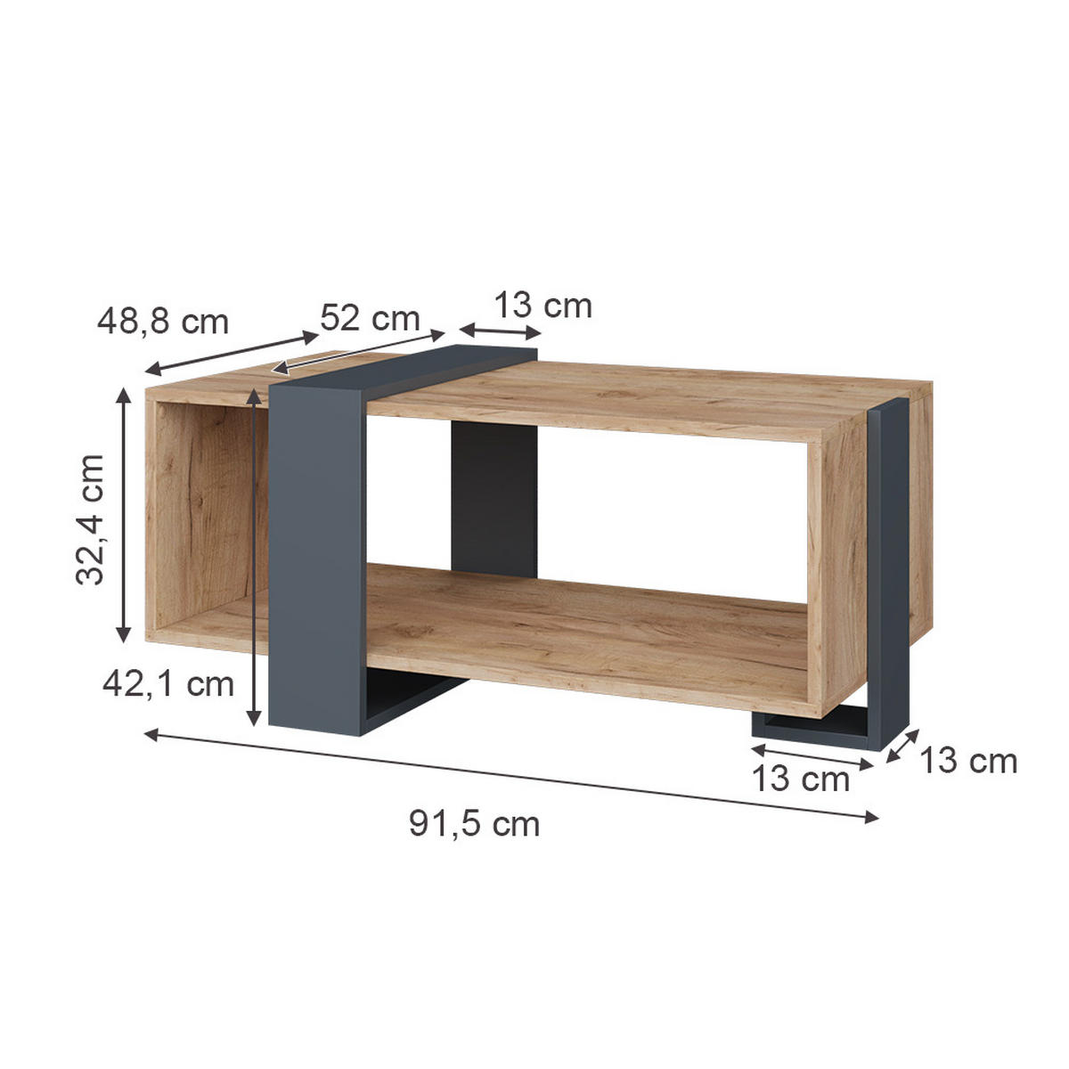 COUCHTISCH Aven Anthrazit/Goldkraft Eiche 91.5 x 52 cm - Honigeiche/Anthrazit, Holzwerkstoff (52/91.5/42.1cm) - Vicco