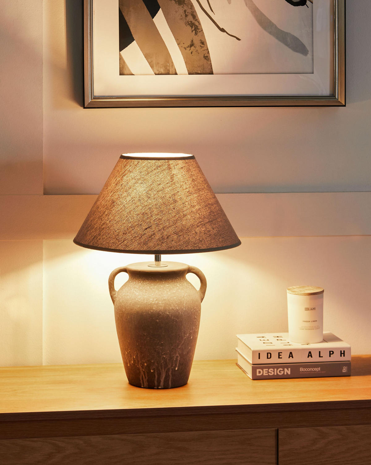 TISCHLEUCHTE Grau/Beige Agefet - Beige/Grau, Keramik (35/35/49cm) - Beliani