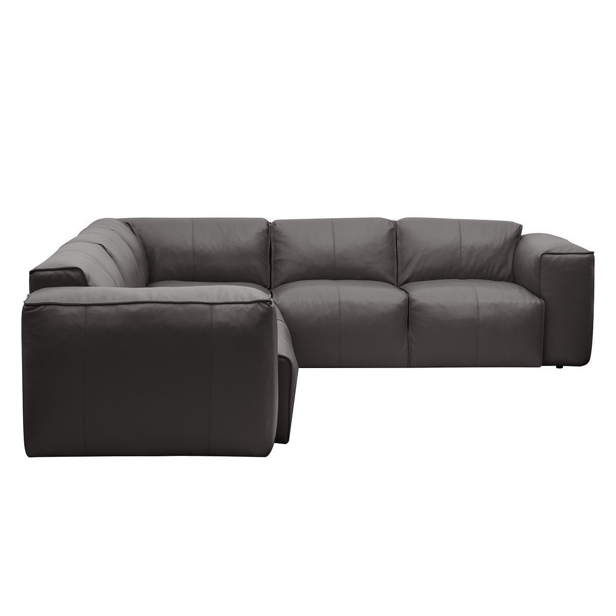ECKSOFA mit Rundecke - Schwarz/Grau, Leder/Kunststoff (325/260cm) - home24