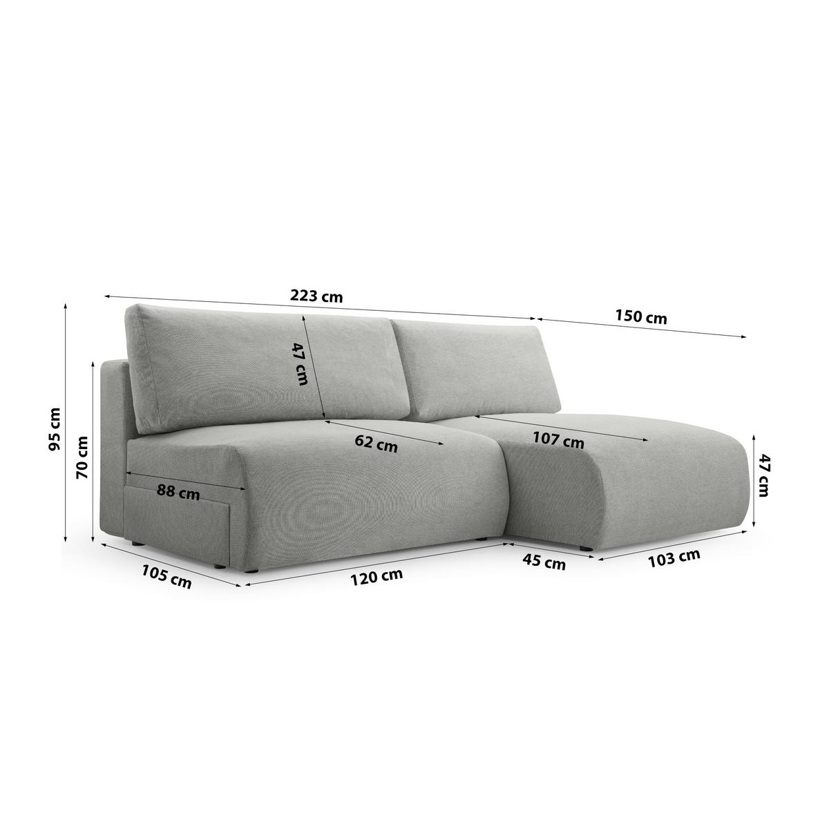 ECKSOFA mit Schlaffunktion Greste, Hellgrau - Hellgrau, Textil (150/223cm) - Meblito