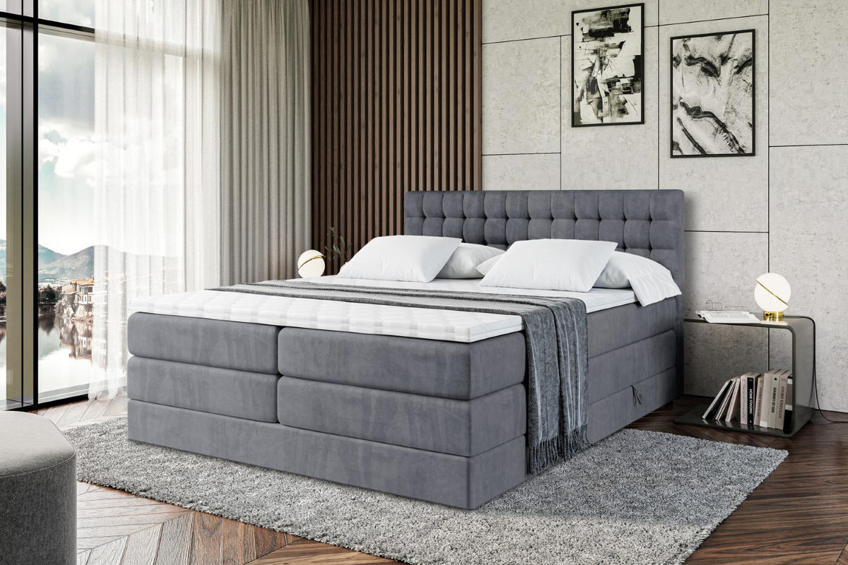 BOXSPRINGBETT VIONE KING - 160 x 200 - H3/H4 - Dunkelgrau - Dunkelgrau, Holzwerkstoff (160/200cm) - ALTDECOR