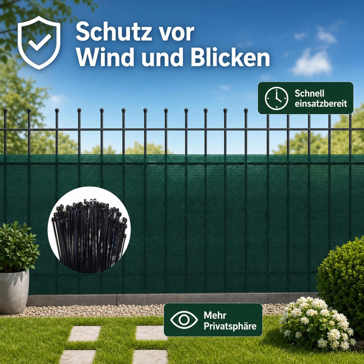 SICHTSCHUTZNETZ - Dunkelgrün, Kunststoff (180/180cm) - KLASEBO