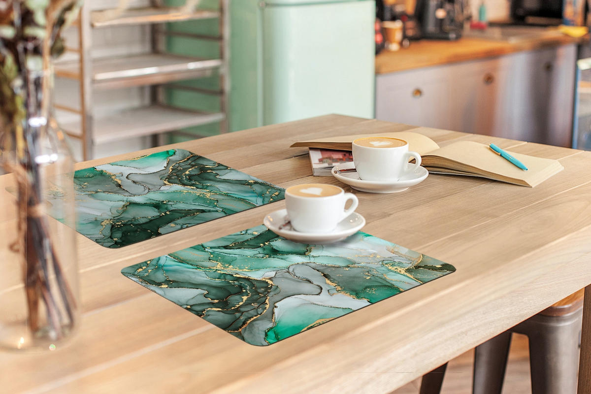 PLATZSETS 6er-Set Gold - Marmor - Grün - Luxus - Marmoroptik - Grau 45x30 cm Tischset - Smaragdgrün, Kunststoff (0.3/45/30cm) - MuchoWow