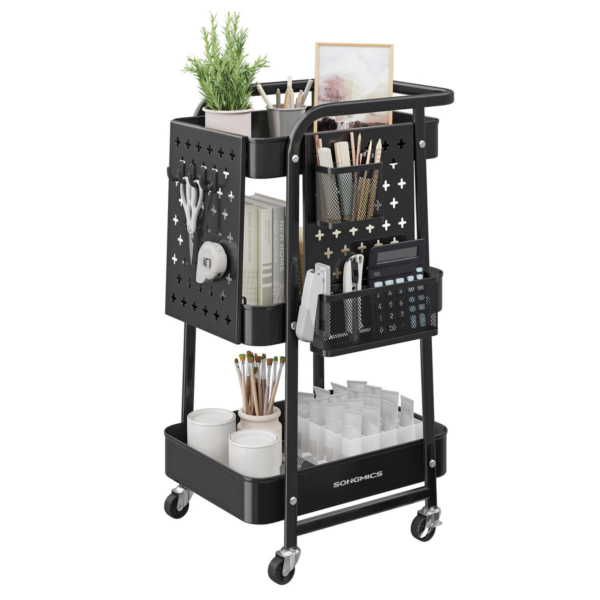 SERVIERWAGEN Banker - Schwarz, Metall (33/74/50cm) - SONGMICS