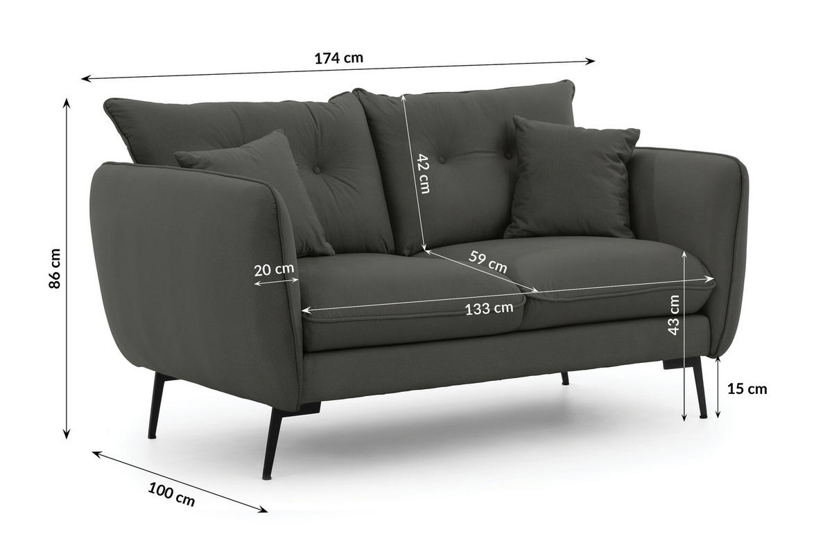 SITZGARNITUR 3+2+1 Nordloft Dunkelgrau Samt - Dunkelgrau/Schwarz, Holz/Textil (204/86/100cm) - S-Style Möbel