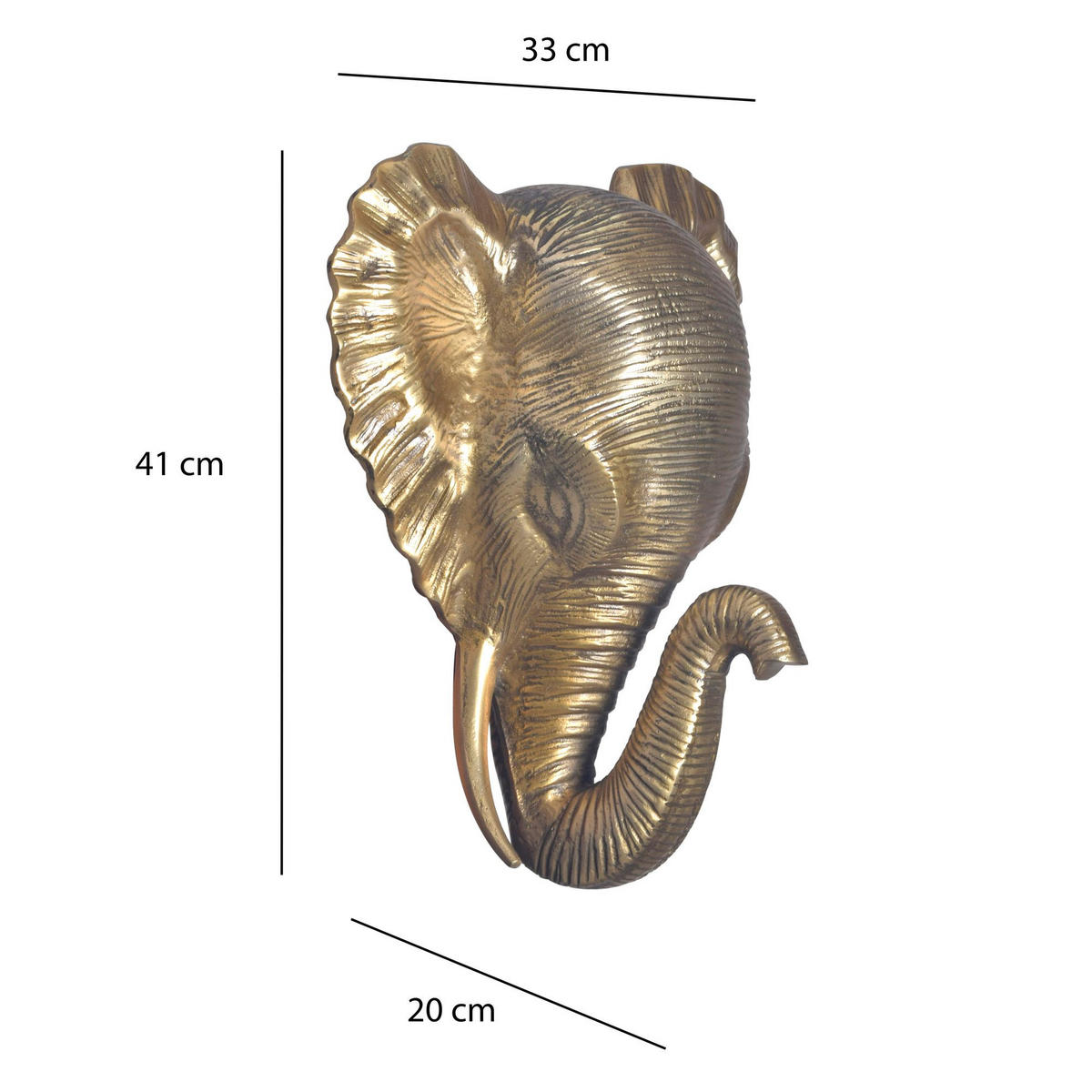 WANDDEKO Elefant Aluminium goldfarben 41 cm im afrikanischen Stil - Goldfarben, Textil (33/41/20cm) - KADIMA DESIGN