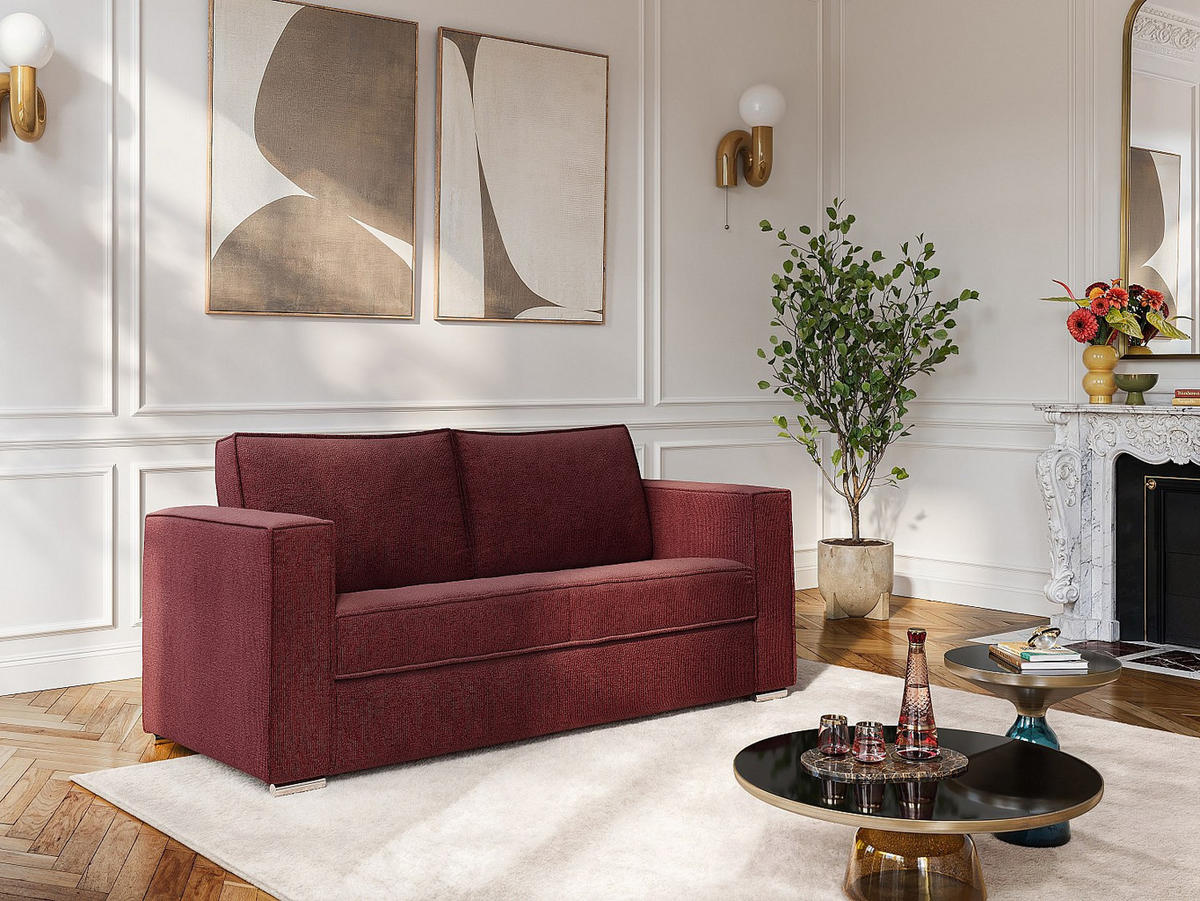 SCHLAFSOFA - 3 Personen - Stoff - Bordeaux - - Bordeaux, Textil (195/90/223cm) - Vente-Unique