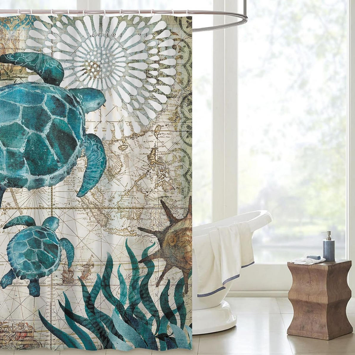DUSCHVORHANG Marineblau Meer Schildkröte schön bedruckt wasserdicht mit Haken Badewanne Badezimmer - Multicolor, Textil (180/200cm) - MCBOSON