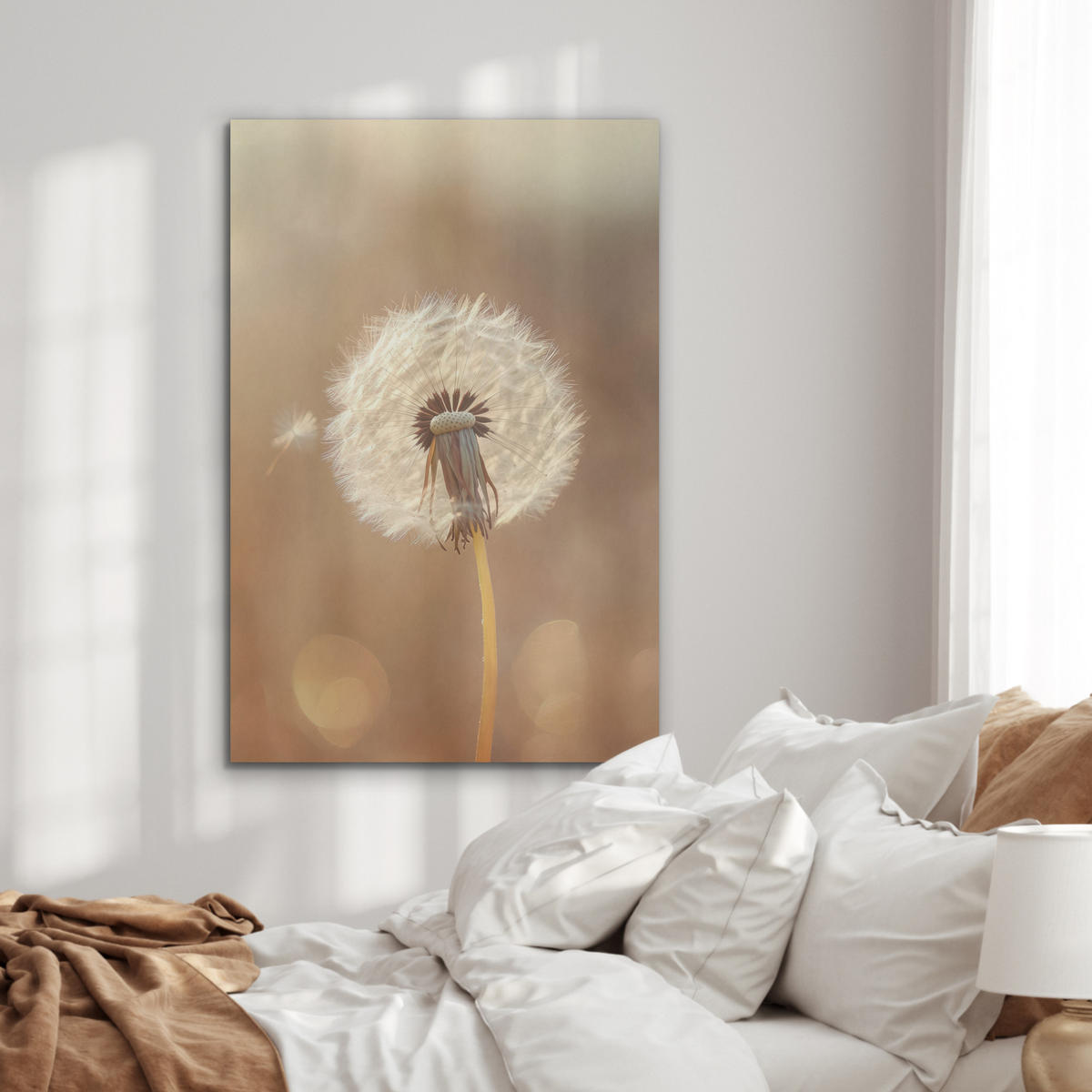 AKUSTIKPANEEL Löwenzahn - Beige - Natur - Blume 70x100 cm - Hellbraun, Textil (70/0.9/100cm) - MuchoWow