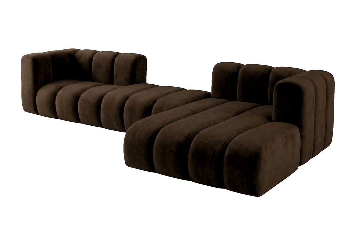 ECKSOFA Modulares In L-Form, Velvet-Stoff Riviera, Schokolade, Rechts, GRAND 319 cm - Braun, Holz (319/175cm) - Kaiser Möbel