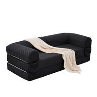 SOFA-BETT 2-Sitzer aus Rippcord Schwarz - Schwarz, Kunststoff (78/65/190cm) - Meubliv